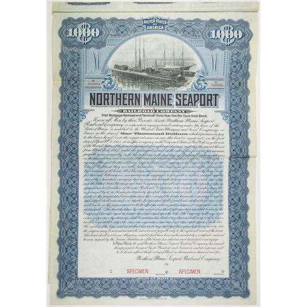 Northern Maine Seaport Railroad Co., 1905 Specimen Bond