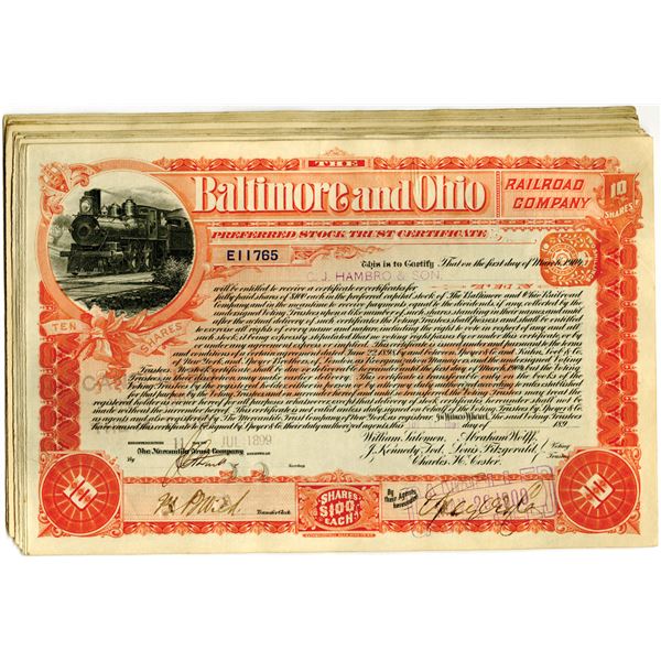 Baltimore & Ohio Rail Road Co. Issued Stock Certificate Group of 16, 1851