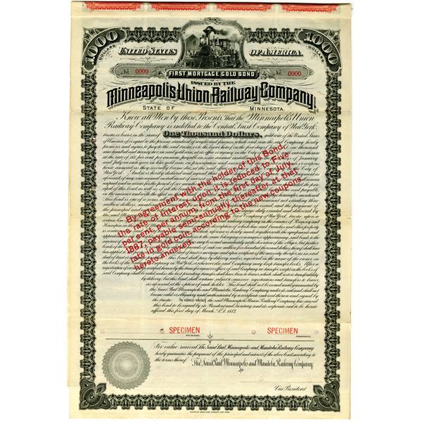 Minneapolis Union Railway Co. 1882 Specimen Bond Rarity