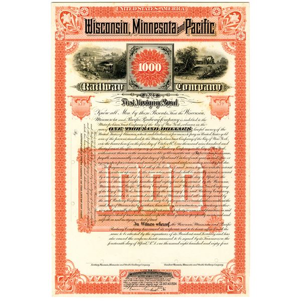 Wisconsin, Minnesota and Pacific Railway Co. 1884 Proof Bond