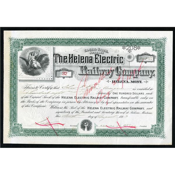 Helena Electric Railway Co. 1893 I/C Stock Certificate