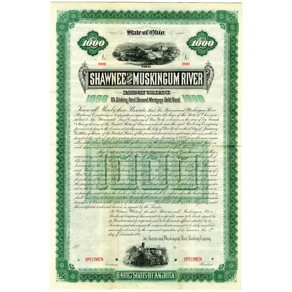 Shawnee and Muskingum River Railway Co. 1888 Specimen Bond Rarity