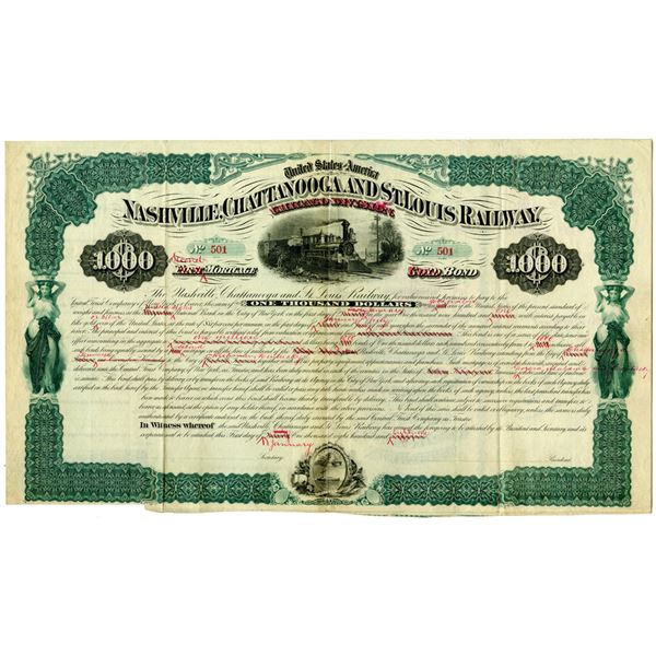 Nashville, Chattanooga and St. Louis Railway 1881 Unique Design Mock-Up Bond