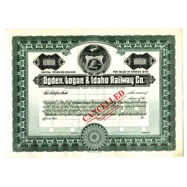 Ogden, Logan & Idaho Railway Co., 1900-1920 Stock Certificate