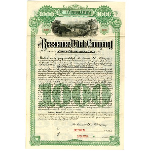 Bessemer Ditch Co. 1889 Specimen Bond