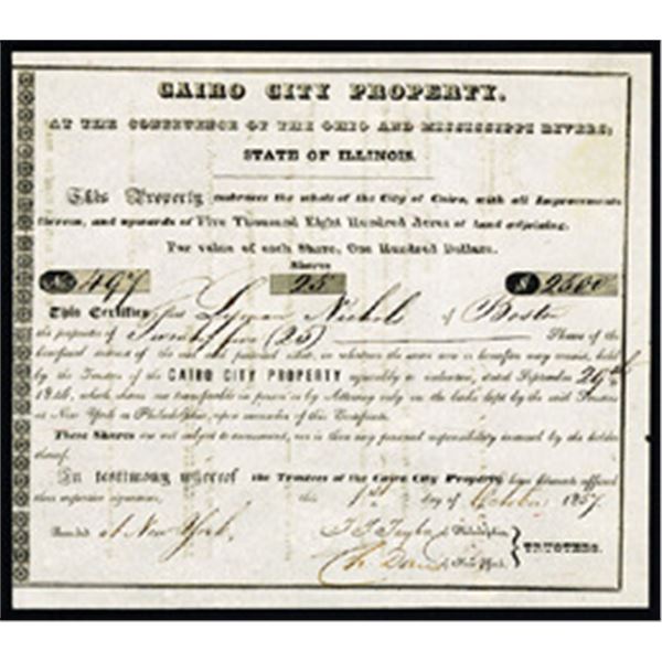 Cairo City Property 1857 I/U Stock Certificate