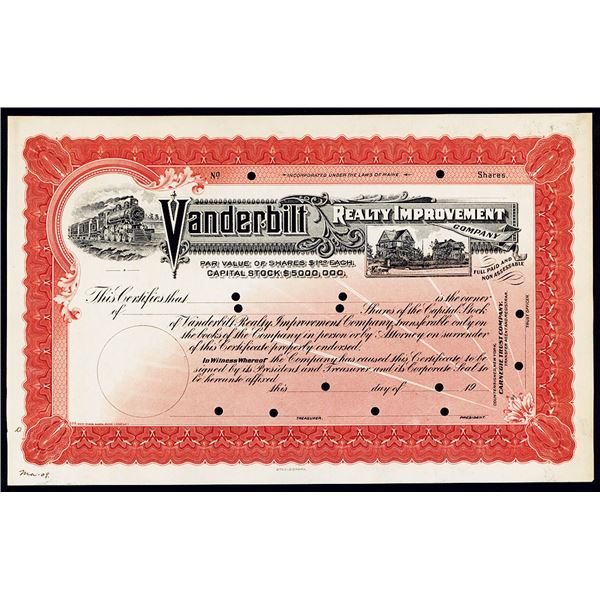 Vanderbilt Realty Improvement Co., 1909 Specimen Stock Certificate