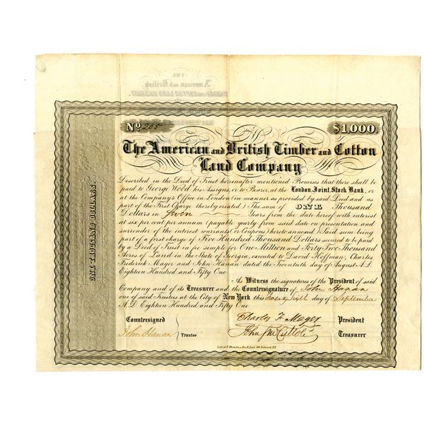 American and British Timber and Cotton Land Co. 1851 I/U Bond