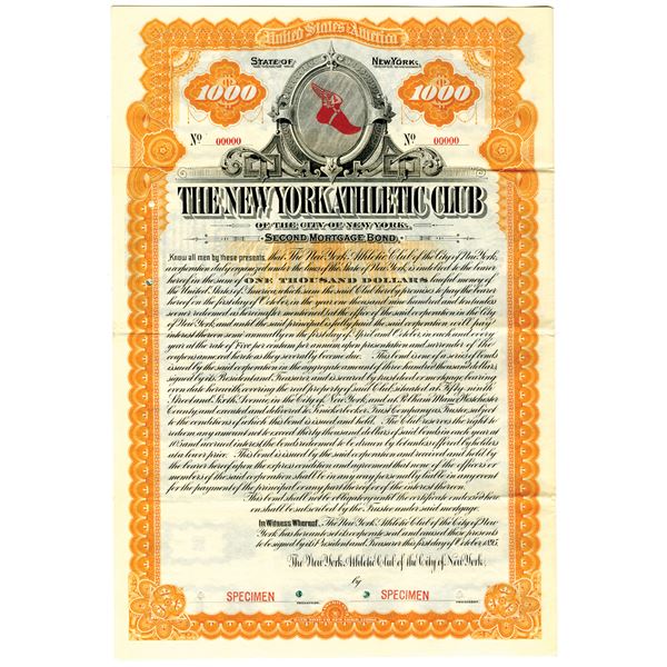 New York Athletic Club of the City of New York 1895 Specimen Bond