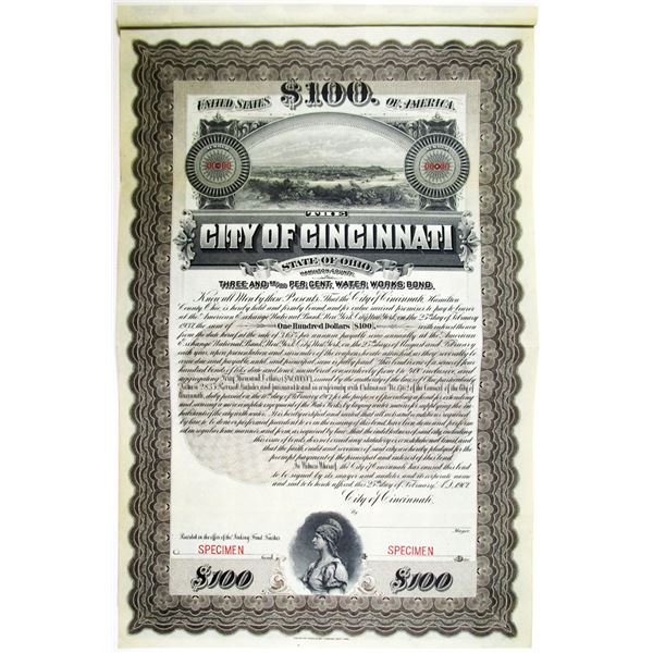 City of Cincinnati, 1907 Specimen Bond