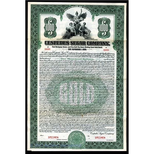 Cespedes Sugar Co. 1924 Specimen Bond.
