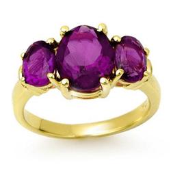 CERTIFIED THREE-STONE 6.15ctw AMETHYST RING YELLOW GOLD