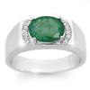 Image 1 : MEN'S 2.10ctw DIAMOND & EMERALD RING SOLID WHITE GOLD