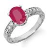 Image 1 : CERTIFIED 3.28ctw DIAMOND & RUBY RING 14KT WHITE GOLD