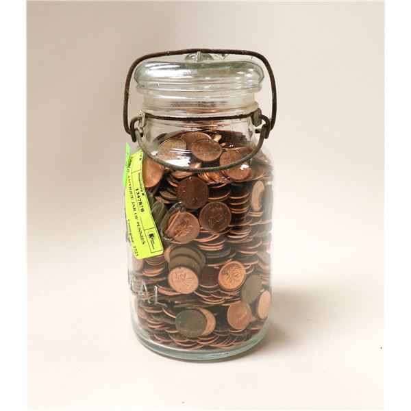 LARGE ANTIQUE JAR OF PENNIES