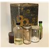 Image 1 : ANTIQUE TETLEY TEA TIN FULL OF MEDICINE BOTTLES