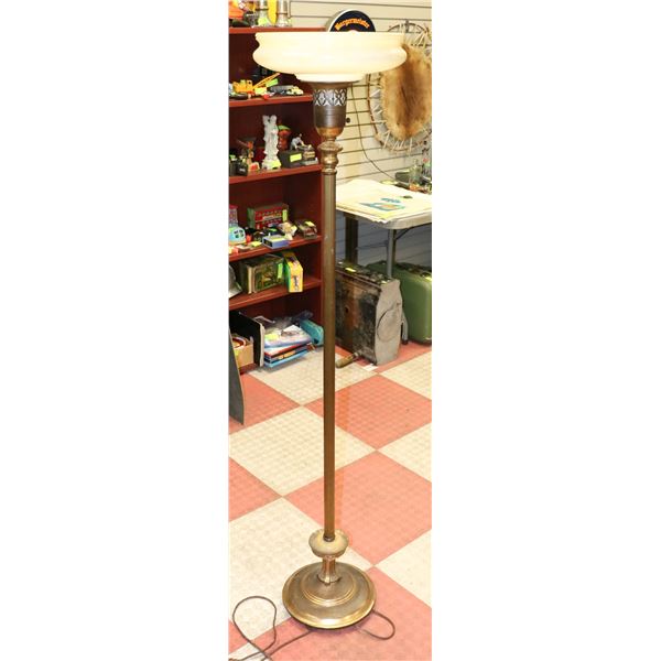 ANTIQUE TORCHIERE POLE LAMP WITH GLASS SHADE