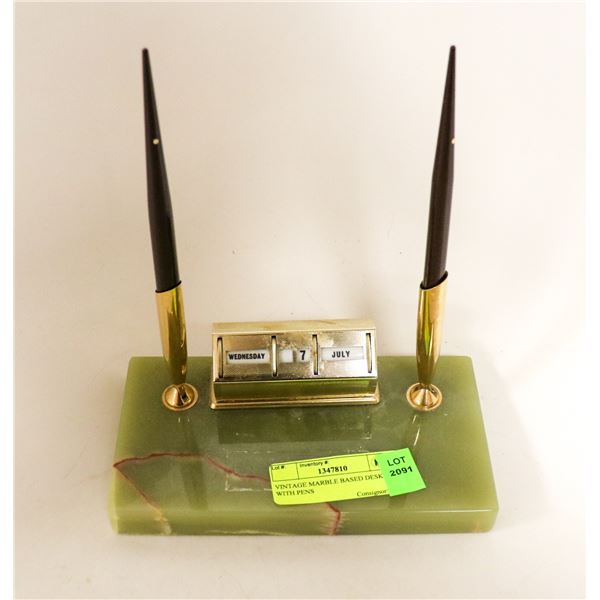 VINTAGE MARBLE BASED DESK SET WITH PENS