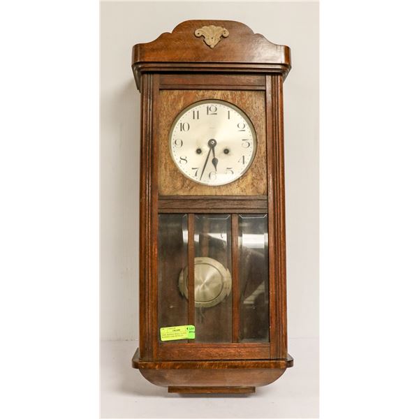 1930S  KIENZLE WALL CLOCK WOODEN CASE BEVELED