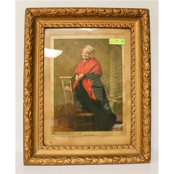 ANTIQUE LITHOGRAPH TITLED HAPPY OLD AGE IN