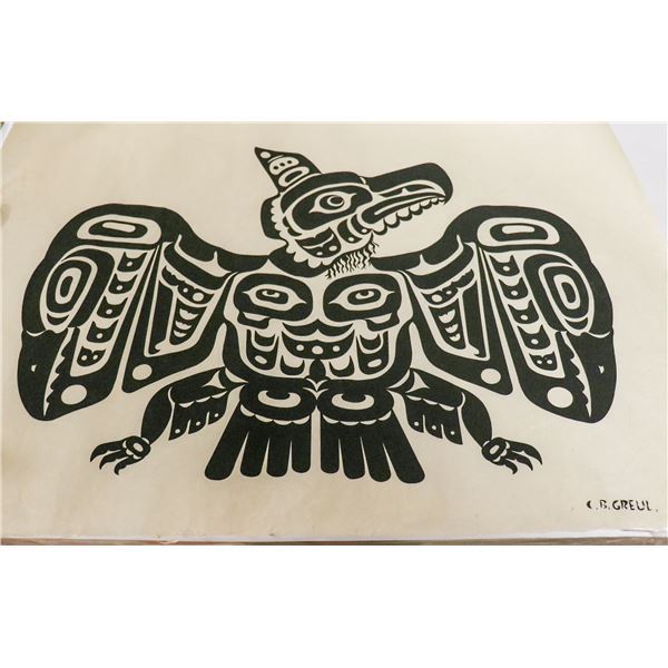 1940S SIGNED HAIDA ART OF EAGLE ON RICE PAPER BY