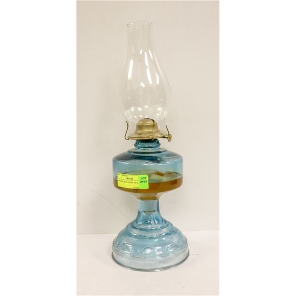 ANTIQUE BLUE GLASS OIL LANTERN