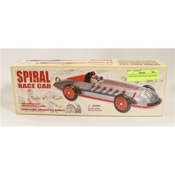 LARGE TIN PLATE RACE CAR IN BOX
