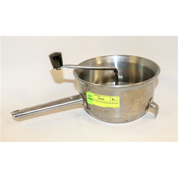 VINTAGE CLIP ON STAINLESS SIFTER