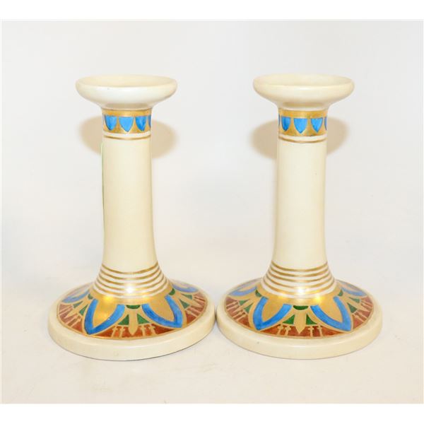 PAIR OF ANTIQUE HAND PAINTED CANDLESTICKS CIRCA