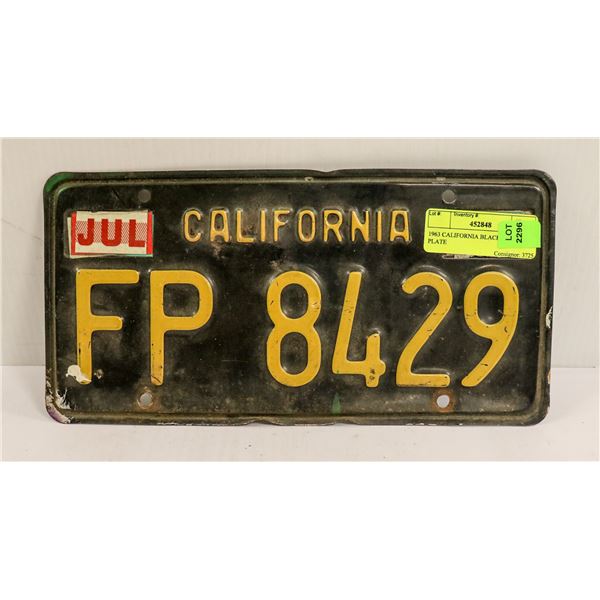 1963 CALIFORNIA BLACK LICENSE PLATE