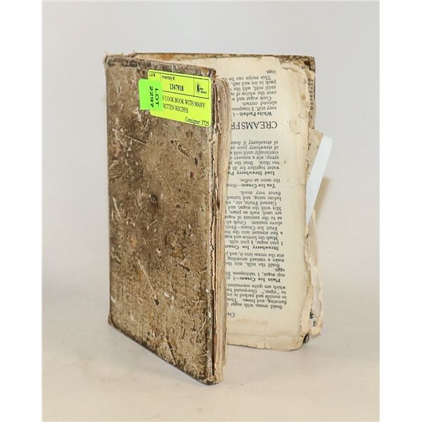 ANTIQUE COOK BOOK WITH MANY HAND WRITTEN RECIPES
