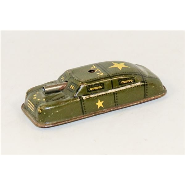 1940S US TIN ARMY TANK CAR TOY