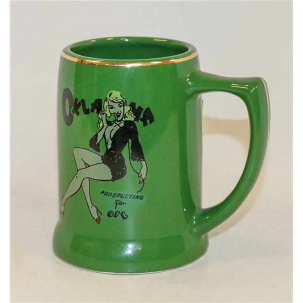 OKLAHOMA PIN UP GIRL BEAR MUG CIRCA 1940S