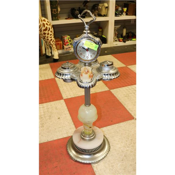 1940S CHROME PLATED PIPE STAND ASHTRAY WITH CLOCK