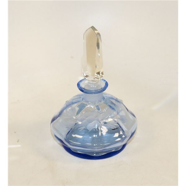 VINTAGE BLUE CUT GLASS PERFUME BOTTLE