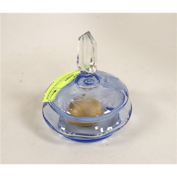 VINTAGE BLUE CUT GLASS POWDER JAR