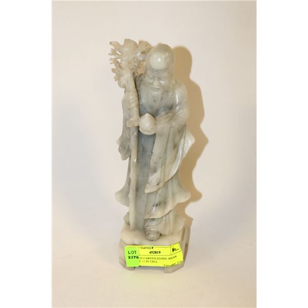 VINTAGE CARVED STONE ASIAN STATUE 11 IN TALL