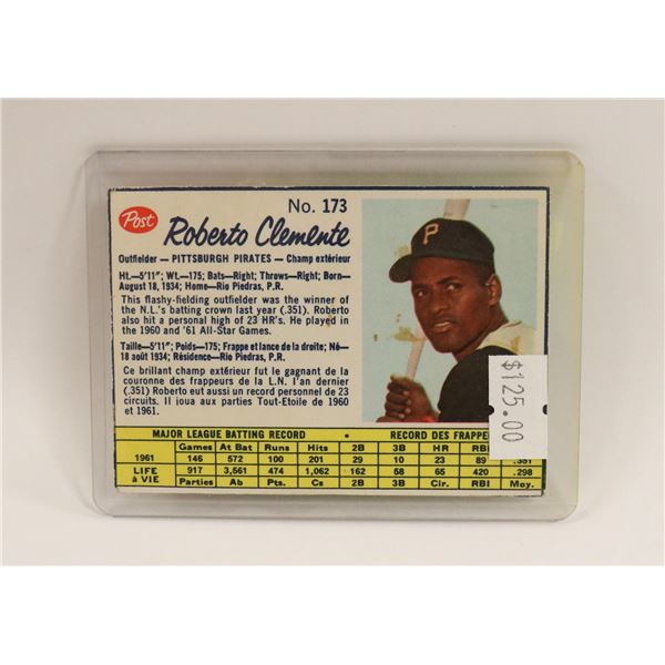 1961 ROBERTO CLEMENTE POST BASEBALL CARD