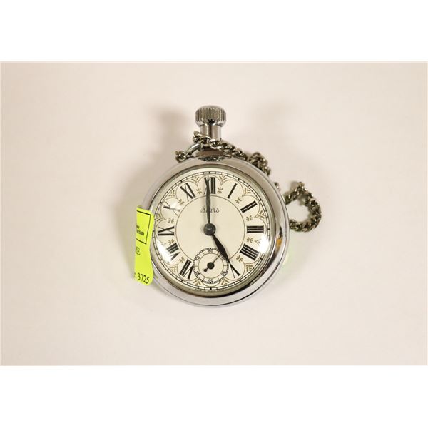 VINTAGE SEARS RAILWAY THEME WIND UP POCKET WATCH