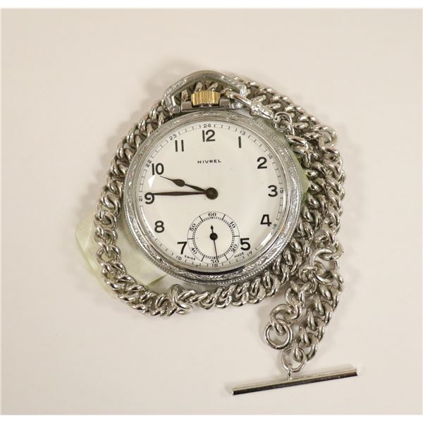 ANTIQUE NIVREL POCKET WATCH WITH CHAIN WORKING