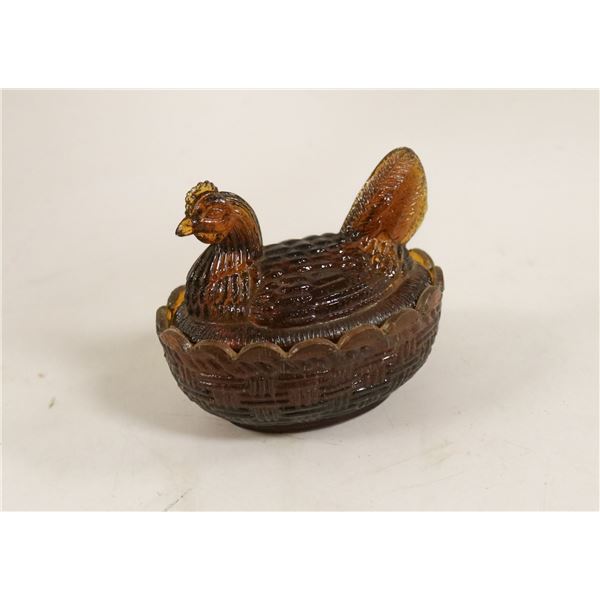 NESTING HEN GLASS DISH WITH LID