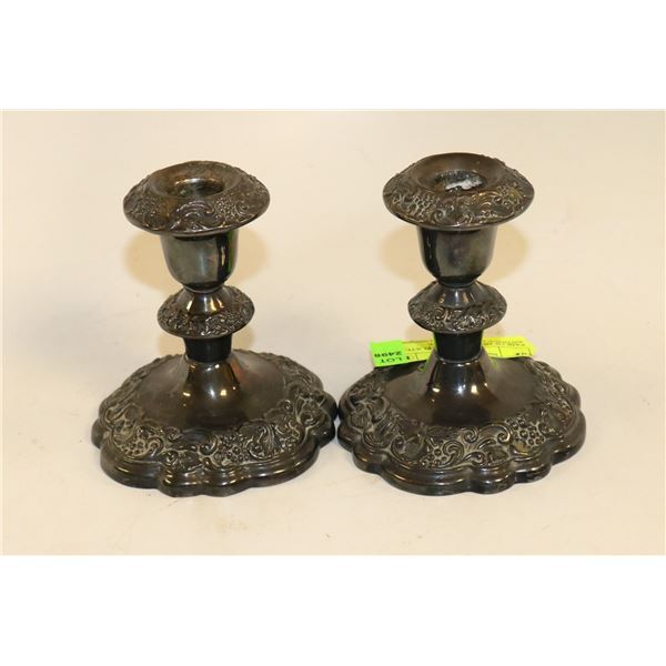PAIR OF HEAVY SILVER PLATE ANTIQUE CANDLE STICK