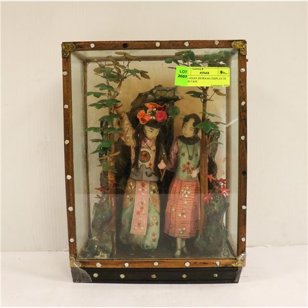 1900S ASIAN DIORAMA DISPLAY IN GLASS CASE