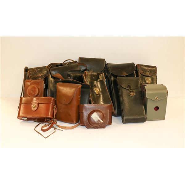 LARGE ASSORTED ANTIQUE LEATHER CAMERA CASE