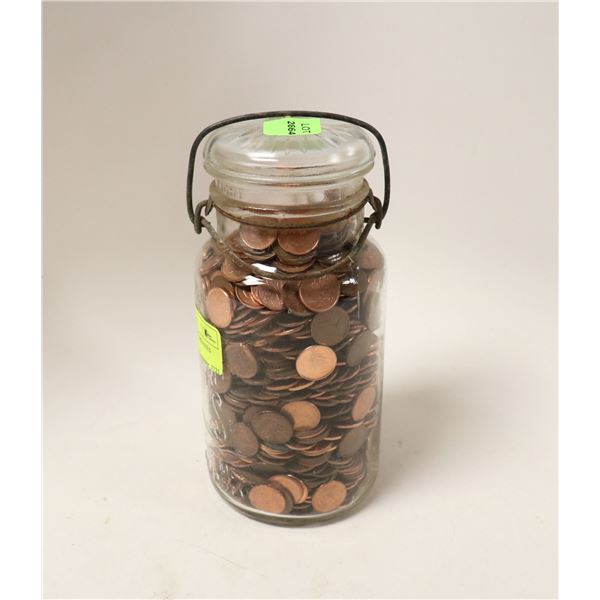 LARGE ANTIQUE JAR OF PENNIES