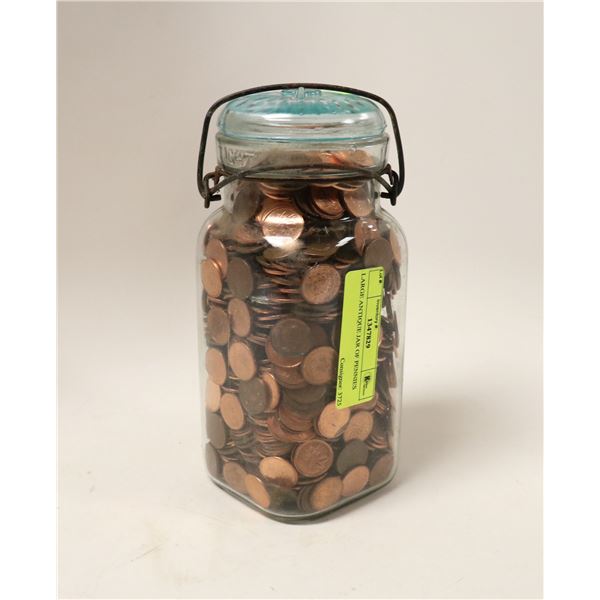 LARGE ANTIQUE JAR OF PENNIES