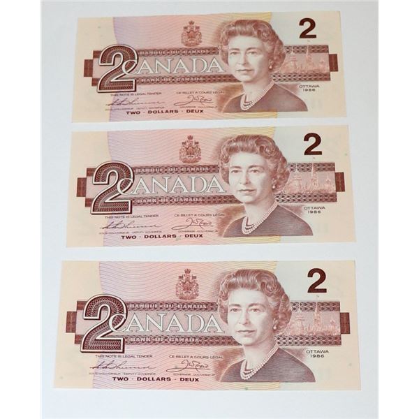LOT OF THREE VINTAGE CANADIAN $2 BILLS