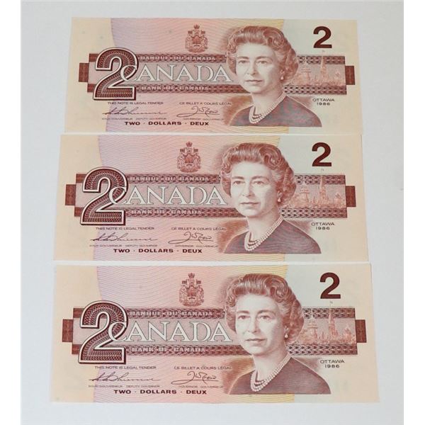 LOT OF THREE VINTAGE CANADIAN $2 BILLS