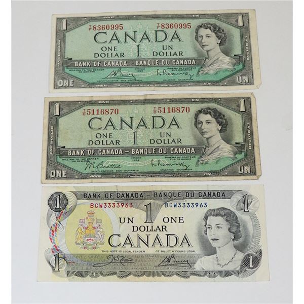 LOT OF THREE VINTAGE CANADIAN $1 BILLS