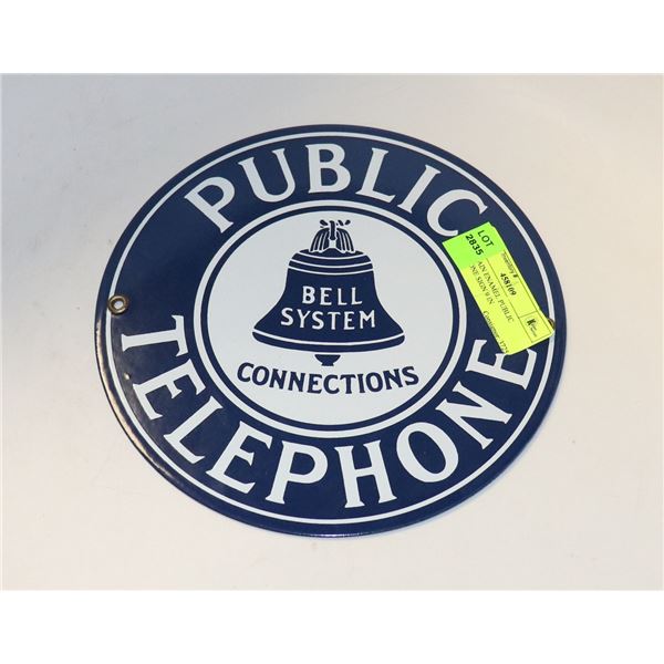 PORCELAIN ENAMEL PUBLIC TELEPHONE SIGN 9 IN